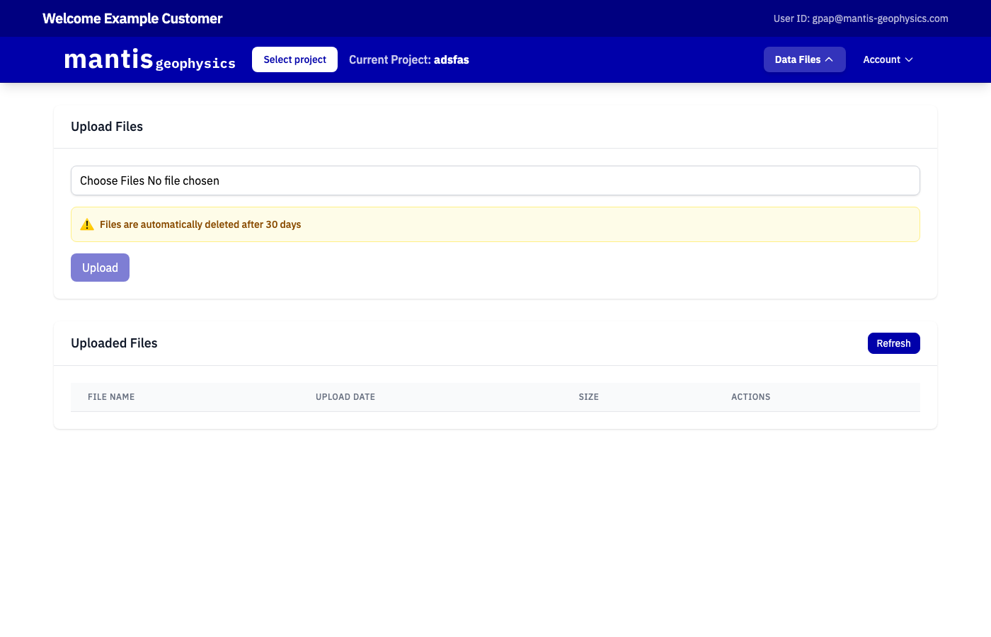 Data Files page