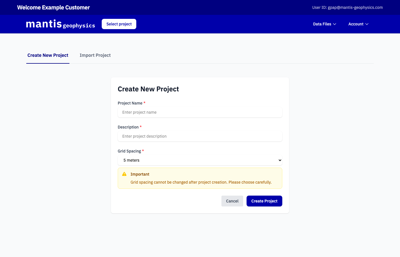 Create project form