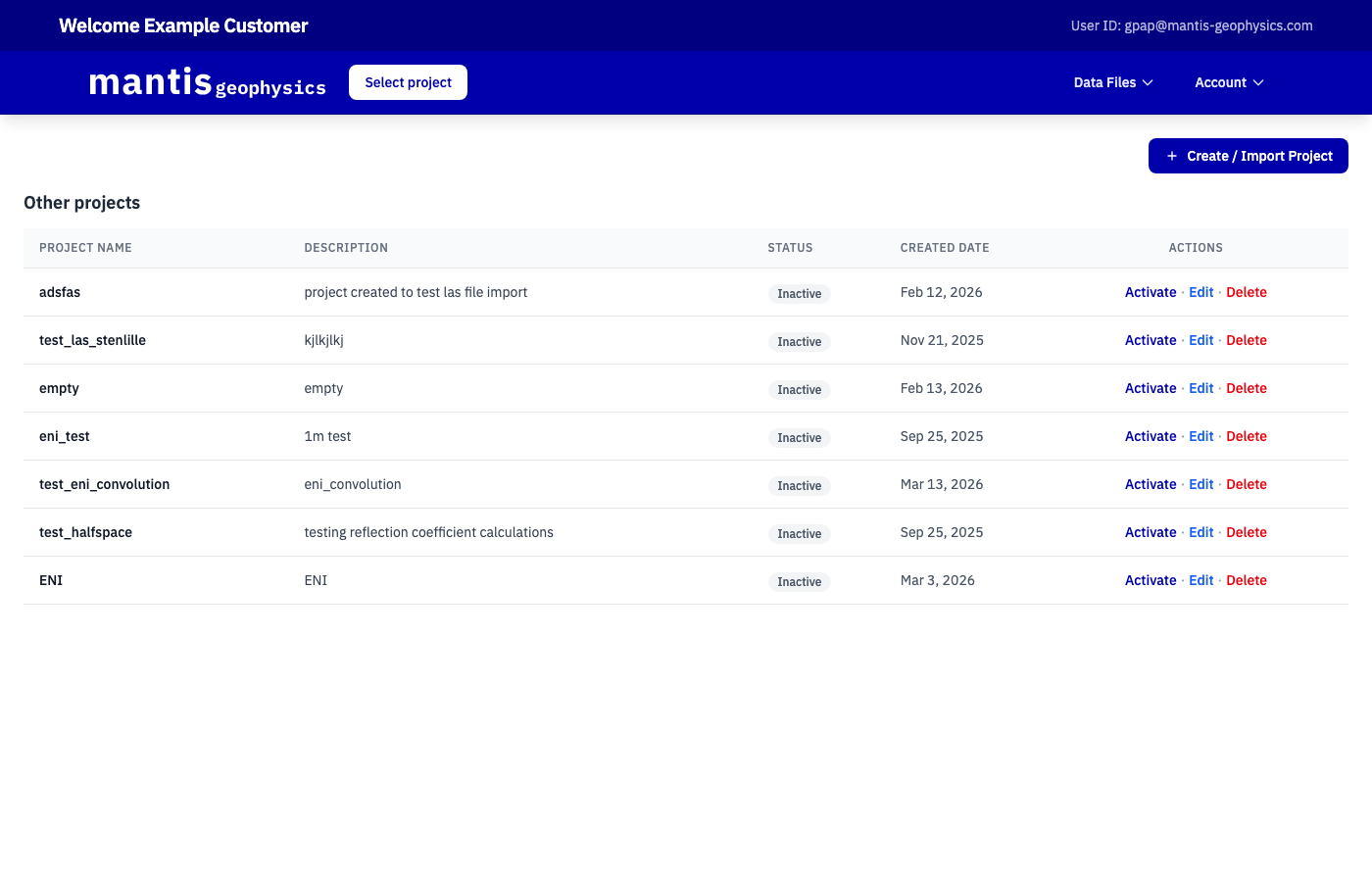 Projects list