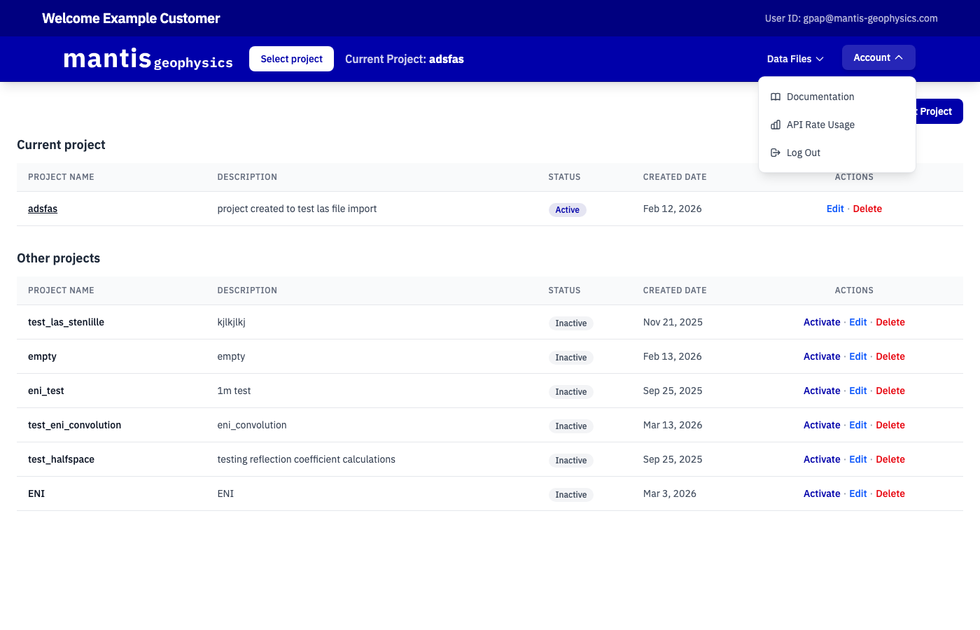 Account dropdown